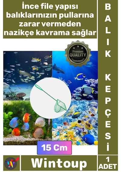 Akvaryumkepçesi Profesyonel Kaliteli Dayanıklı İnce Fileli Akvarist Akvaryum Balık Kepçesi 15 Cm