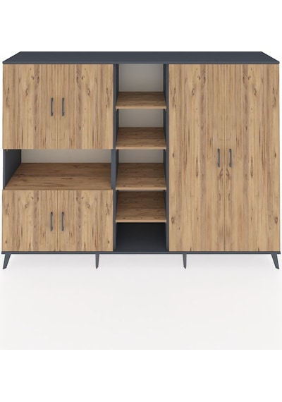 Hyperion Dolap 13 Raflı 6 Kapaklı 220x44x163 Antrasit-çam Antrasit-çam