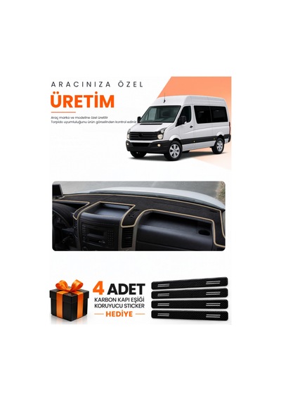 Volkswagen Crafter 2012-2019 Uyumlu Torpido Koruma Örtüsü Oto Kılıfı - Siyah Bej
