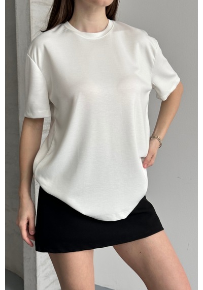 Balenbi Kadın Modal Bisiklet Yaka Basic Yarım Kollu T-shirt 1211 Beyaz