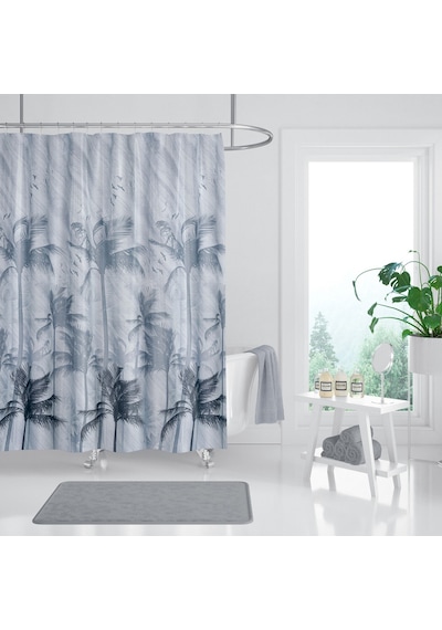 Fırtına Desenli Banyo Perdesi Gri Çift Kanat 120x200 CM Duş Perdesi Gri