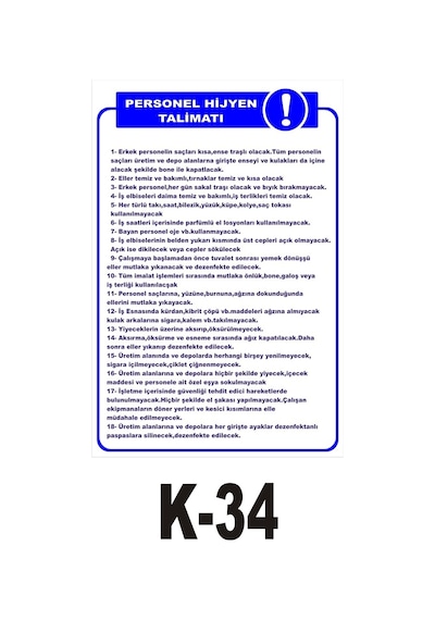 Iş Güvenliği Pvc Dekota Uyarı - Ikaz Levhası Hijyen Talimatları