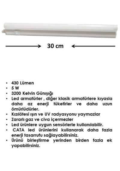 Ct-2466 5w Anahtarlı Eklenebilir Ledli Bant Armatür Günışığı 31,5 Cm
