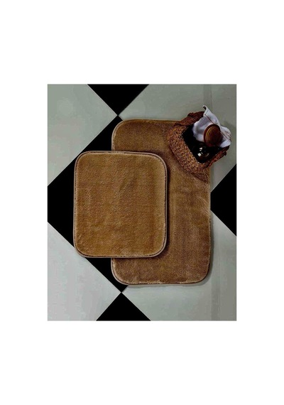 Buççin Online Mağaza Banyo Paspas Takımı 2 Li 60x100 Ve 50x60 Yıkanabilir Kaymaz Taban Klozet Takımı Polyester Kahve Çok Renkli