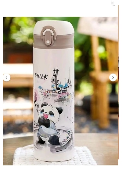 Benisa Shop Vagonlıfe Dıller Panda Figürlü Paslanmaz Çelik Pipetli Suluk Matara Sıcak / Soğuk 6 Saat Beyaz