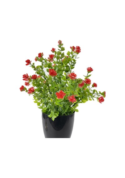 Yapay Çiçek Siyah Saksıda Kırmızı Mineli Şimşir Büyük Boy 33X25 C
