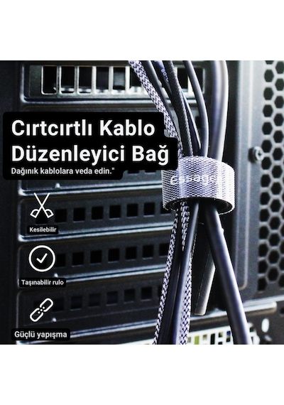 Essager 5 Metre Cırt Cırt Bantlı Kablo Sarıcı Düzenleyici Organizatör, Kesilebilir Kablo Düzenleyici