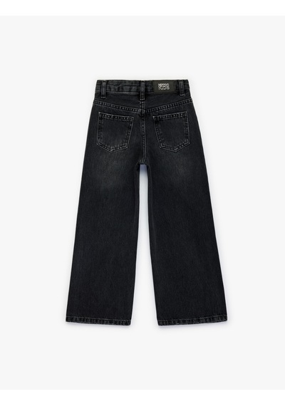 Koton Pamuklu Cepli Geniş Paça Denim Pantolon Siyah 6skg40035ad Siyah