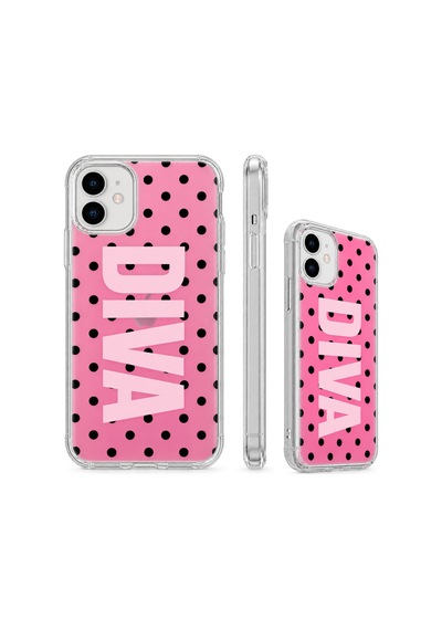 Apple iPhone Uyumlu 12 Dıva Pembe Siyah Puantiyeli Telefon Kılıfı Şık Tasarım Beyaz