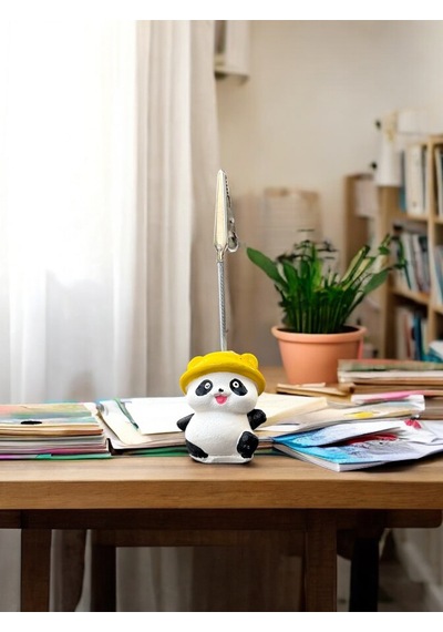 Şapkalı Kawaii Sevimli Panda Fotoğraf Ve Not Tutucu - Ofis Masa Not Tutacağı Sarı
