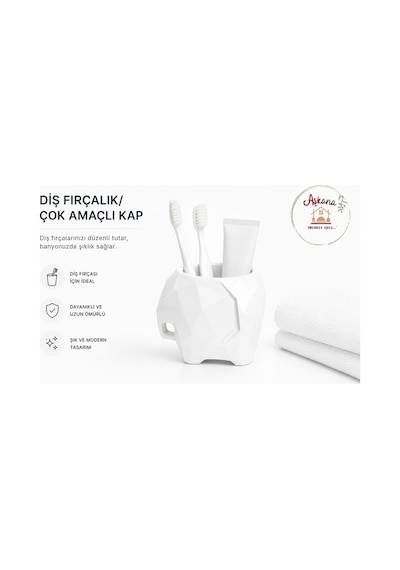 Seramik Fil Figürlü Dekoratif Banyo Diş Fırçalık, Mutfak Bulaşık Süngerlik, Çok Amaçlı Kullanım Beyaz