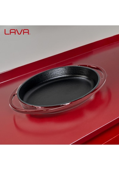 Lava Döküm Oval Sahan Döküm Demir Yekpare Çift Kulplu Ölçü 21x14cm. Bordo