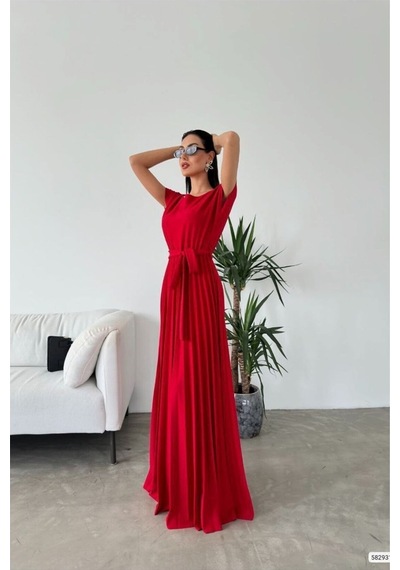 Store Kayık Yaka Elbise Kollu Kısa Maxi Kuşaklı Mor - 935902008 Mor