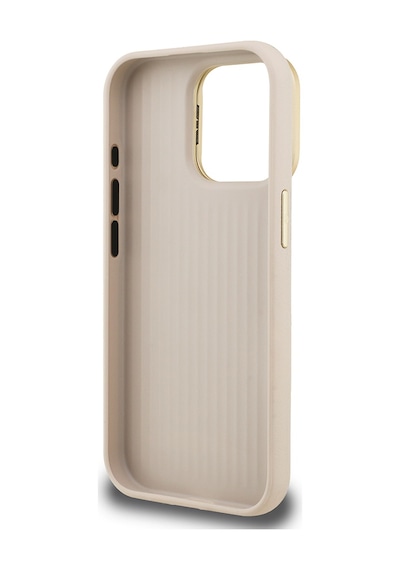 Apple iPhone 15 Pro Max Uyumlu Kılıf Guess  Lisanslı Grained Yazı Logolu Kamera Standlı Kapak Bej