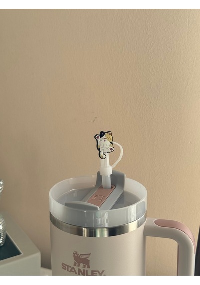 Sevimli Kedi Model Silikon Toz Geçirmez Sızdırmaz Pipet Kapağı 1 Adet Termos Ile Uyumlu Beyaz