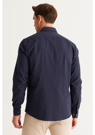 AC&Co / Altınyıldız Classics Erkek Lacı Slim Fit Dar Kesim Düğmeli Yaka Pamuklu Gabardin Gömlek Lacivert AC&Co / Altınyıldız Classics Erkek Lacı Slim Fit Dar Kesim Düğmeli Yaka Pamuklu Gabardin Gömlek Lacivert