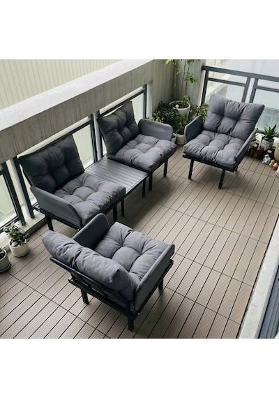 Bahçe Takımı Balkon Ve Cafe Modüler Metal Koltuk Takımı 2+1+1 Sehpalı Füme 1636 Füme Bahçe Takımı Balkon Ve Cafe Modüler Metal Koltuk Takımı 2+1+1 Sehpalı Füme 1636 Füme