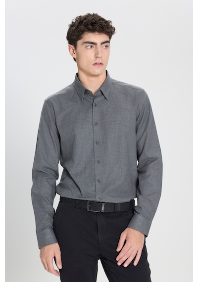 AC&Co / Altınyıldız Classics  Erkek Hakı %100 Pamuk Slim Fit Dar Kesim Düğmeli Yaka Flanel Gömlek Haki