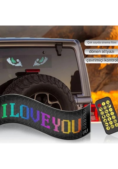 Araç İçi Led Panel Dijital Ekran Kumandalı Mobil Uygulamalı Kayar Led Rgb Ofis Parti Iş 37cm X 11 Cm Çok Renkli