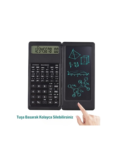 Lunaev Silinebilir Lcd Yazı Tabletli,kalemli Katlanabilir Bilimsel Hesap Makinesi 010