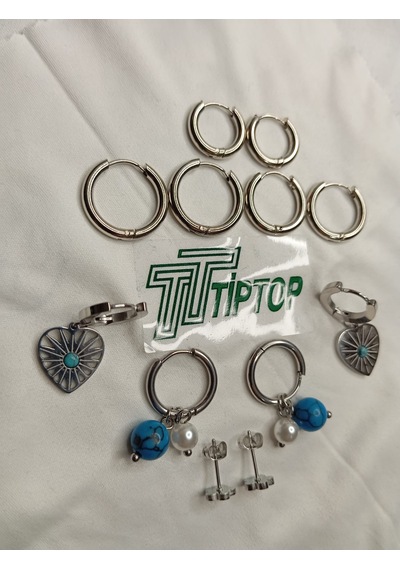 Tiptop/ Gümüş Renk 6'lı Küpe - Gümüş Renk 6'lı Halka Küpe Set Gümüş