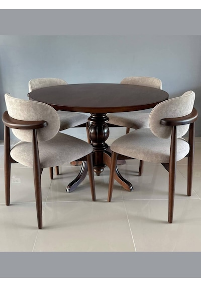 Elegansia Masa Takımı, Masif Ahşap Ayak, Klasik Tasarım, Yuvarlak Masa, 4 Brugge Sandalyeli Çok Renkli Elegansia Masa Takımı, Masif Ahşap Ayak, Klasik Tasarım, Yuvarlak Masa, 4 Brugge Sandalyeli Çok Renkli