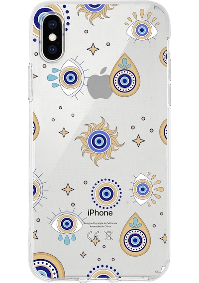 Apple Uyumlu iPhone Xs İle 1mm Slim Fit Nazar Boncuğu 5 Baskılı Şeffaf Kılıf