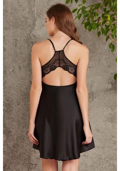 Pierre Cardin 7085 Kadın Çeyizlik Dantelli Saten 4'lü Set-siyah