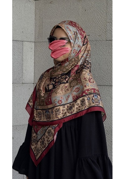 Qalortex Scarf Pamuklu Soft Osmanlı Desen Eşarp-bordo