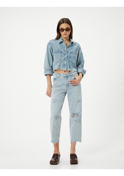 Koton Çok Yıpratmalı Kısa Düz Kesik Paça Kot Pantolon Cepli - Eve Straight Jeans Açık İndigo 4sal40409md Açık İndigo Koton Çok Yıpratmalı Kısa Düz Kesik Paça Kot Pantolon Cepli - Eve Straight Jeans Açık İndigo 4sal40409md Açık İndigo