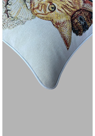 Kırlent Kılıfı Goblen Dokuma Kumaş - 45x45cm Çift Taraflı Biyeli Dekoratif Kırlent Kılıfı - Vs-359 Çok Renkli