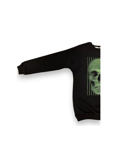 Cantoy Erkek Çocuk Önü Baskılı İçi Şardonlu Sweatshirt-15199 Siyah