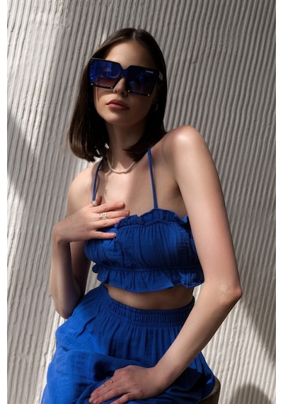 Mai Collection Mai Studios Co. Harvey Saks Mavi Müslin Crop Takım Saks Mavi Mai Collection Mai Studios Co. Harvey Saks Mavi Müslin Crop Takım Saks Mavi