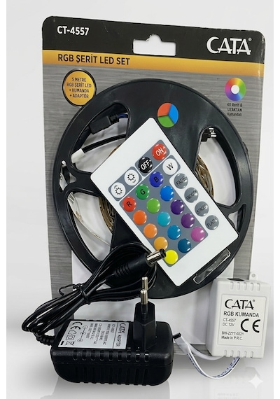 5 Metre+kumanda+trafo+3renk+cata 4557 Rgb Şerit Led Seti Rastgele Renk