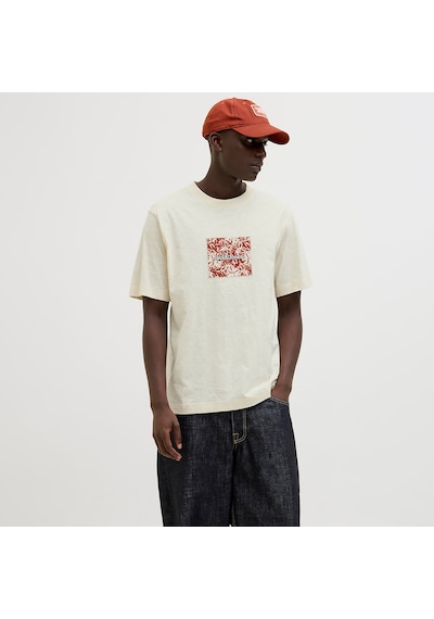 Jack & Jones Split Allover Print Branding Erkek Krem Tişört 12272993-anw Krem