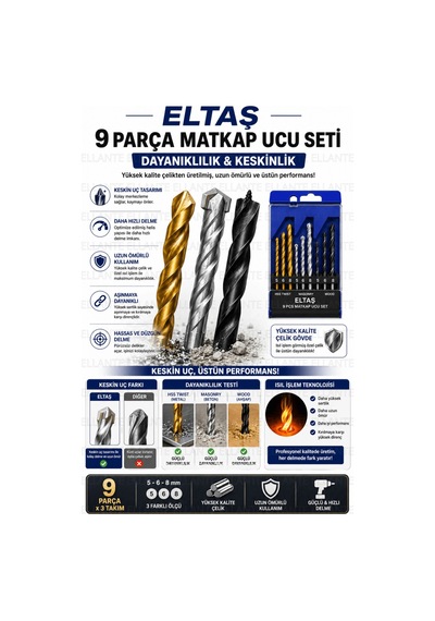 9 Parça Matkap Ucu Seti 5-6-8 Mm Metal Beton Ahşap Delme Uç Seti Hss Twist Masonry Wood Profesyonel