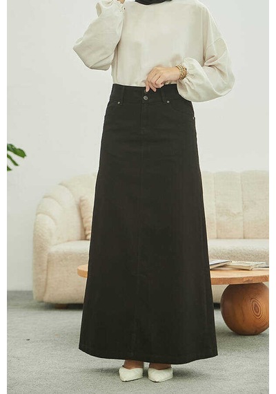 Neways 2254- Klasik Gabardin Etek Siyah Siyah
