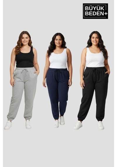 Superlife Kadın Büyük Beden Üçlü Jogger Paça Lastikli İnce Eşofman Altı Seti Spr26bea951+3 Siyah Superlife Kadın Büyük Beden Üçlü Jogger Paça Lastikli İnce Eşofman Altı Seti Spr26bea951+3 Siyah