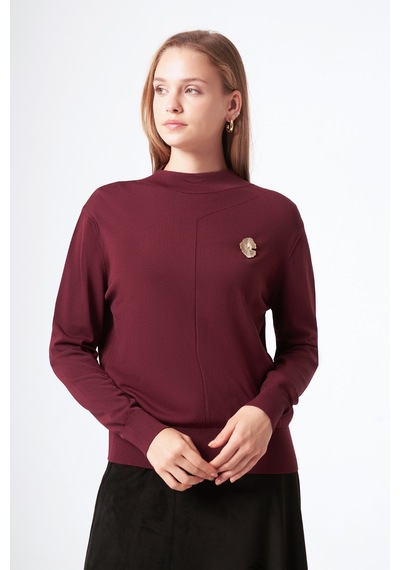 Nuss Dik Örme Yaka Kazak Tunik 200 Bordo