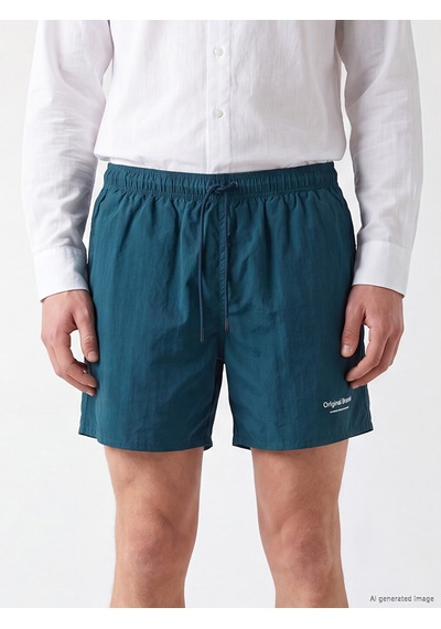 Lcw Swımwear Petrol Kısa Boy Baskılı Erkek Deniz Şortu