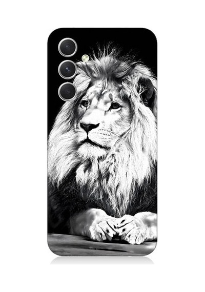 Samsung Galaxy A14 Uyumlu Siyah Beyaz Aslan Desenli Silikon Kılıf