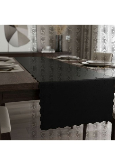 1 Adet Deri Runner-40x140 Cm-fırfır Desenli Runner Siyah