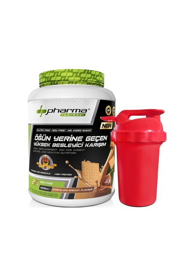 Proteinli Öğün Tozu Öğün Yerine Geçen Besleyici Shake Çikolata Bisküvi Aromalı 20 Servis 1000 Gr Shaker Hediyeli