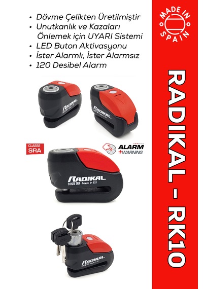 Rk10 Dövme Çelik Onaylı Motosiklet Disk Kilit Alarmı 120db Güçlendirilmiş Su Geçirmez Kilit Disk Kilidi