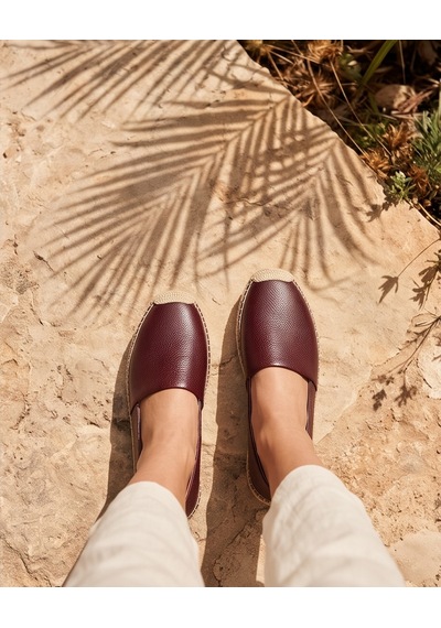 Futsishoes Lucıa Bordo Hakiki Floter Deri Dikiş Detaylı Kadın Espadril