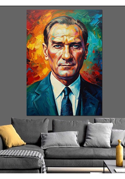 Renkli Atatürk Portresi Sanatsal Dekoratif Kanvas - Mdf Ahşap Tablo