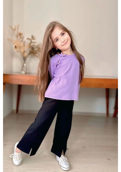 Koçak Kids Fiyonk Ve Yırtmaç Detaylı Kız Çocuk 2li Takım Lila