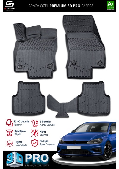 S-dizayn Vw Golf 7 3d Pro Havuzlu Paspas 2012-2020 A+ Kalite