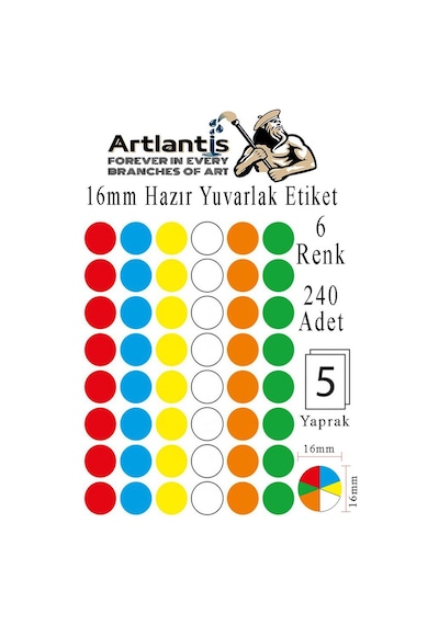 16 Mm Renkli Hazır Yuvarlak Etiket 240 Lı 1 Paket Mix Color Ofis Etiketleri Kendinden Yapışkanlı Nokta Etiket