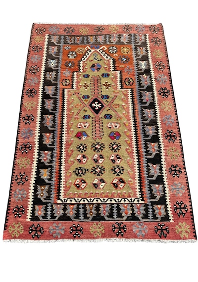 El Dokuma Çift Kuruhüyük Kilimi 120x180 Kök Boya %100 Yün Kilim